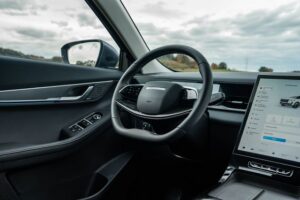 Das Cockpit: alles drin, schick und gefällig. Der Clou: die Sitzbezüge und die Klimatisierung sind spezielle auch für Haustiere ausgelegt
